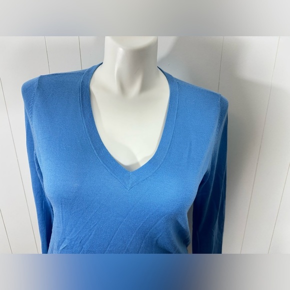 Lauren Ralph Lauren Pullover Knit V-Neck Blue Sweater Womens Sz L Modal Silk - Picture 2 of 9